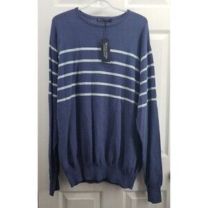Woolovers Blue Striped Cotton Cashmere Sweater Mens XL